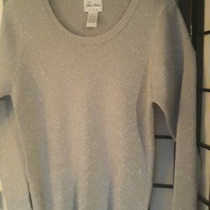 Paula Hian Luxe Silver Metallic Sweater, LG [Silk, Cotton, Nylon, Poly]